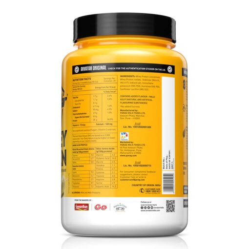 avvatar whey protein 1kg nutrition table